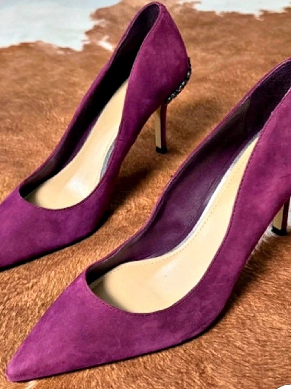 White House Black Market Pointed-Toe Jeweled Heels in Purple